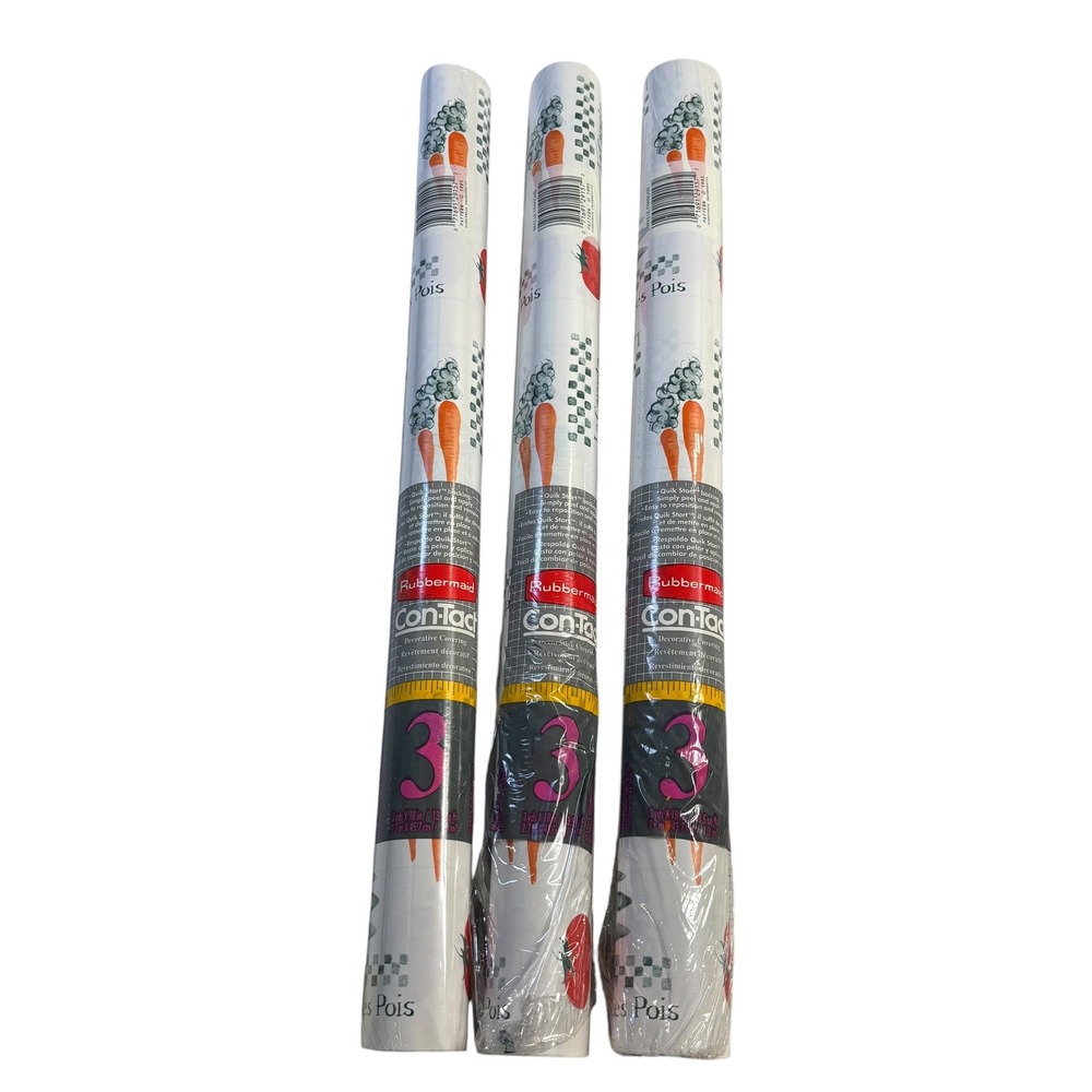 3 Pack Rubbermaid Con-Tact Shelf Liner Le Francais Vegetable 18in x 3yd VTG 1995